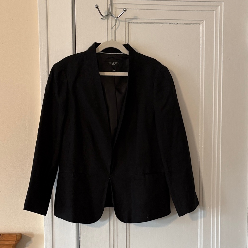 Talbots Black Open-Front 100% Linen Women's Blazer